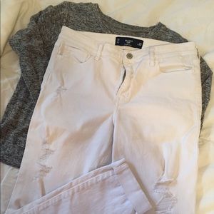 WHITE HIGH RISE CROP SUPER SKINNY JEANS